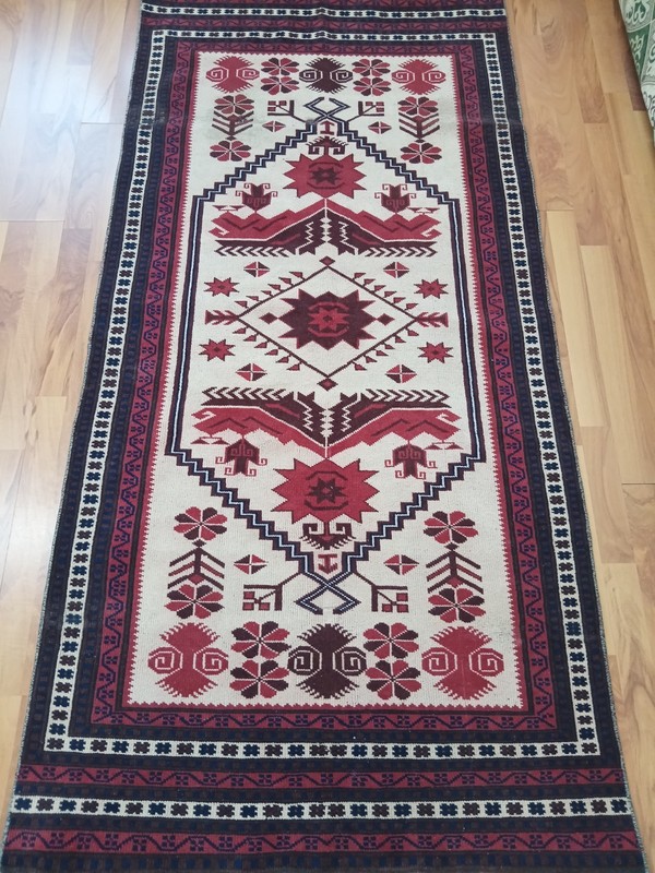White Blue Runner Rug Antique 4x7 Rug Handmade Room Decor Rug Free Ship Rug gallery