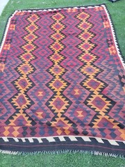 Rug 81″x113″ Hand Woven Carpet Red, Black and Orange