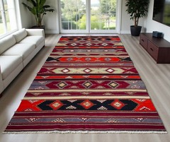 Vintage Turkish Rug Kilim Hand Made Colorful Rug for Living room 6′ 2″ x 13′ 6″