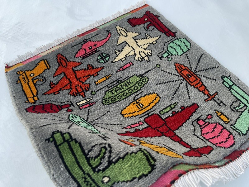 Mini War Rug 52x52cm Afghan War Rug Handicrafts Wool Rug Merinos #245 gallery