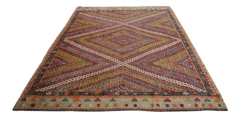 6x8 Rug Turkish Flat Weave Rug Braided Cotton Kilim Vintage Oushak Rug 6'4x8'4" gallery