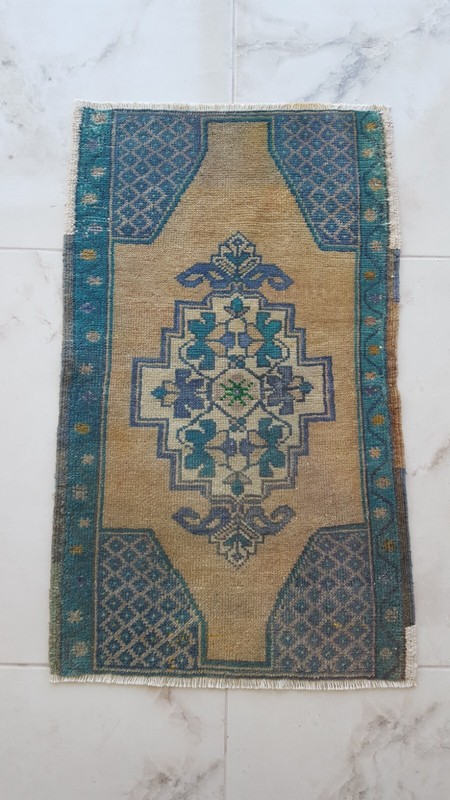 Antique Blue Beige Carpet Rug Turkish Faded Rug, Oushak Old Wool Rug Decor Rug gallery