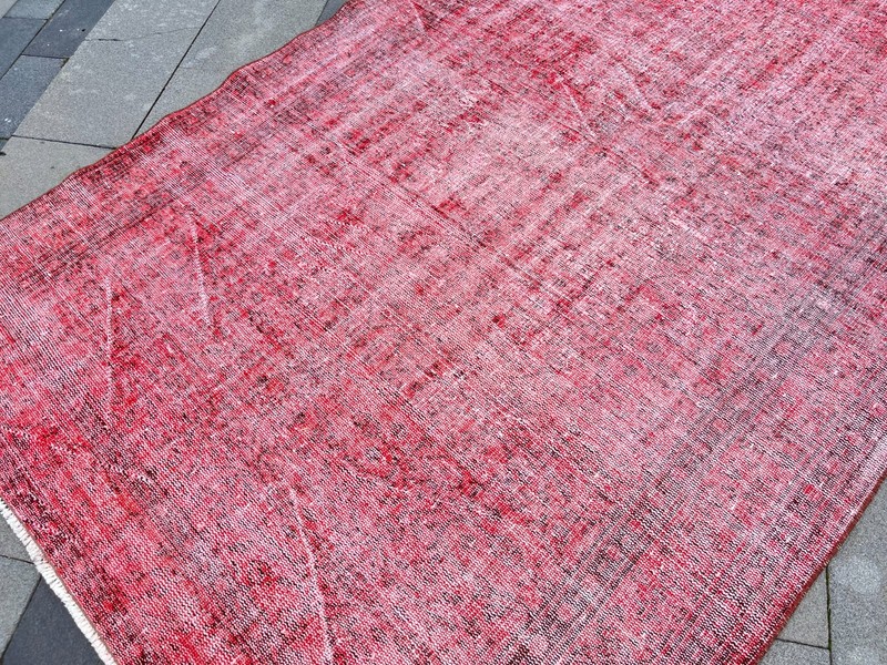Overdyed Red Turkish Rug 5.3x8.5 ft Vintage Oushak Distressed Hand Knotted gallery