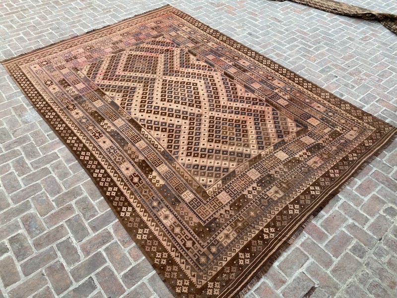 Terracotta 9.6x13.6 Handmade Wool Kilim Rug Tribal Geometric Large Flatweave rug gallery