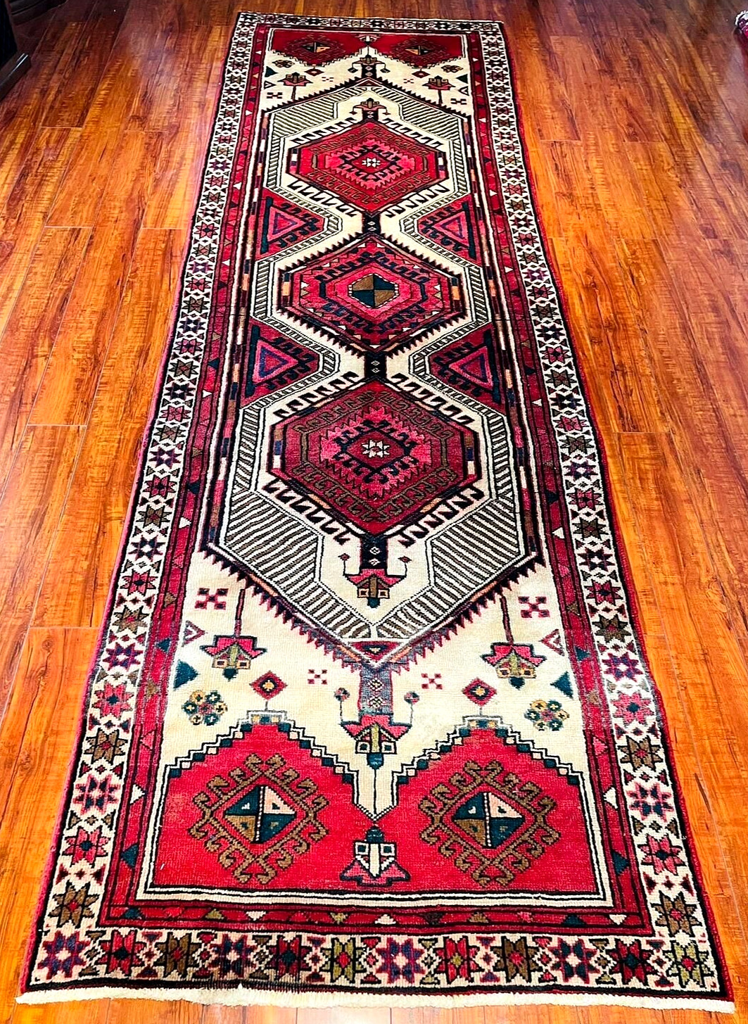 Exquisite 1950's Authentic Vintage Hand Made Knotted Runner 11' x 3' ft gallery