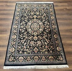 Sino Per’sian Rug 4×6 Very Fine 260 KPSI Floral Medallion Hand Knotted Wool