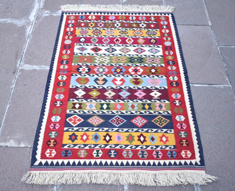 Colorful Caucasian Rug 32'' x 46'' Fine Quality Flat Woven Rug Area Wool Rug gallery