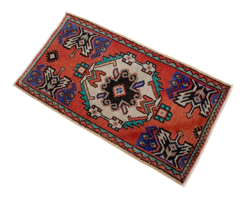 Vintage Oushak Rug Small Turkish Door Mat Hand-Knotted Wool Entryway Rug 19"x35" gallery