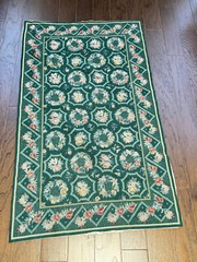 Antique French Aubusson Rug Hand Woven Wool Needlepoint Carpet Tapestry Rose