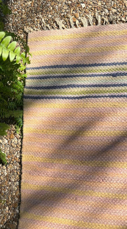 Vintage Handwoven Wool Rug 24.5"x48.5" Pastel Striped Flat Weave MCM gallery