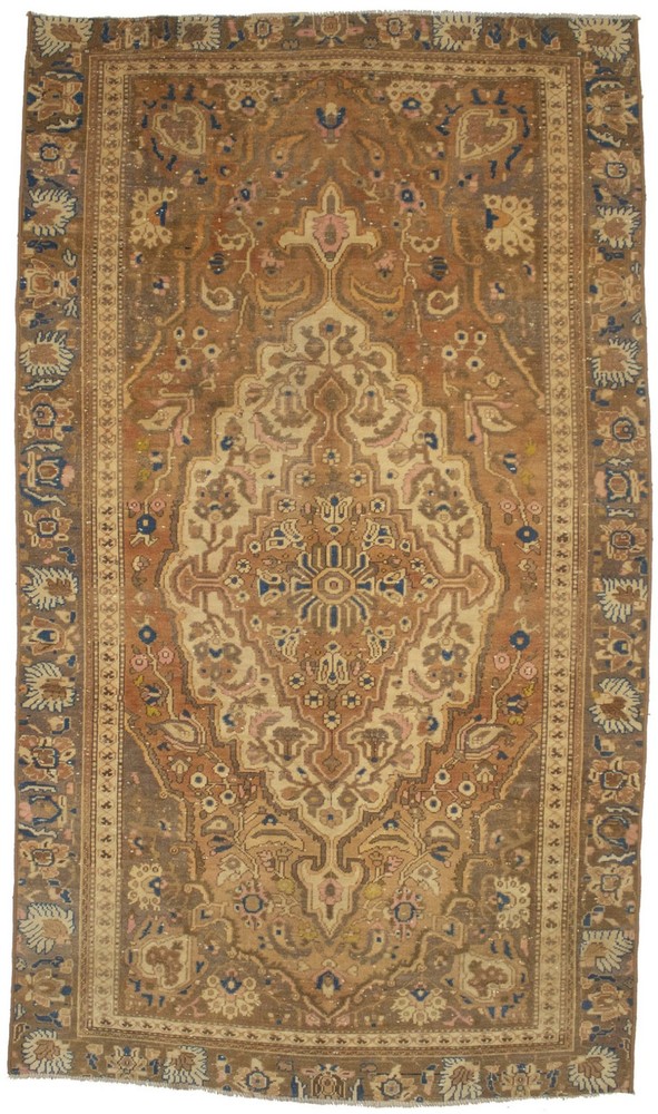 Hand-Knotted Antique Oriental Rug Muted Rust Floral Style Vintage Carpet 6X10 ft