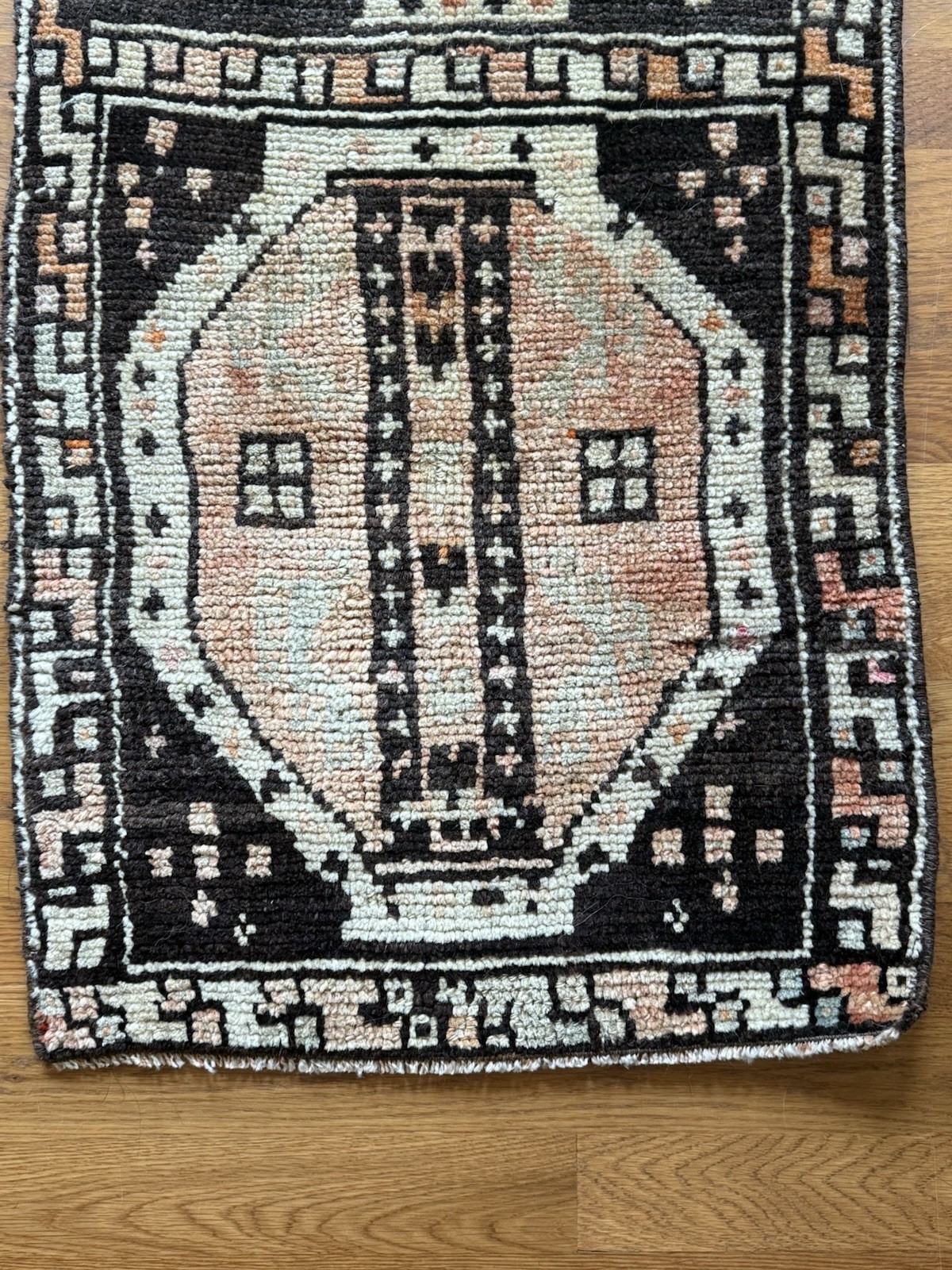 Vintage Unique Turkish Kilim Geometric Patterned Rug in Black and Coral Red gallery