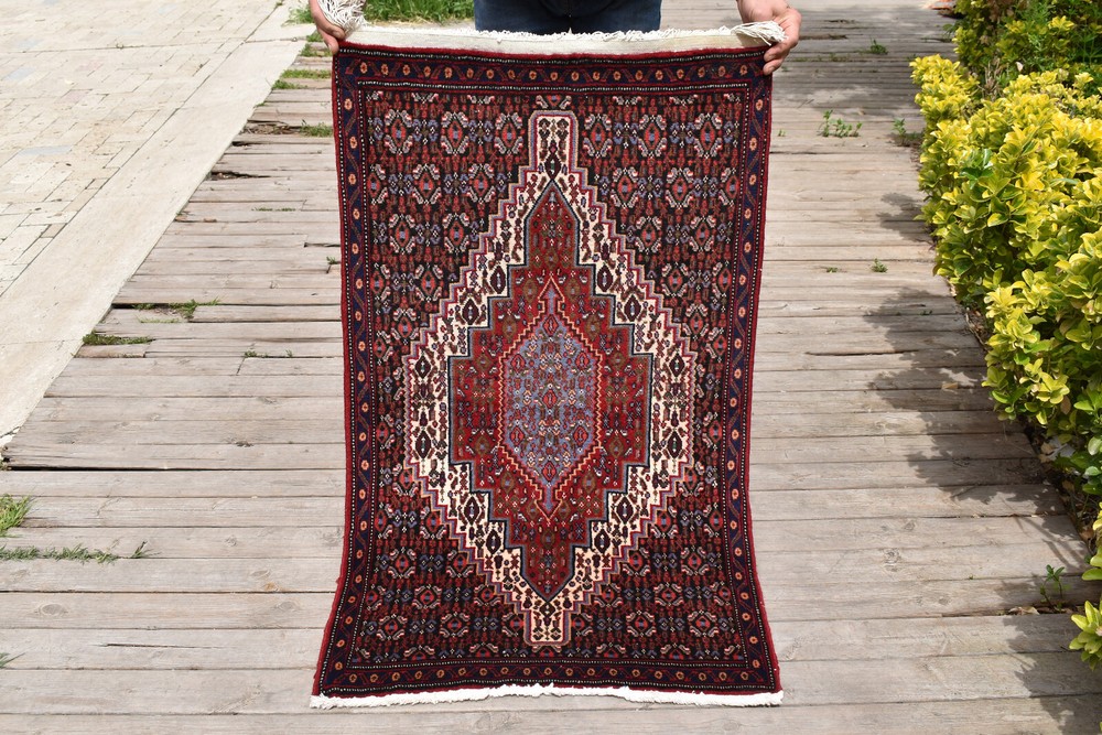 Turkish Rug 2x3 ft Vintage Wool Carpet 70x120cm Handwoven East Anatolian