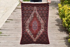 Turkish Rug 2×3 ft Vintage Wool Carpet 70x120cm Handwoven East Anatolian