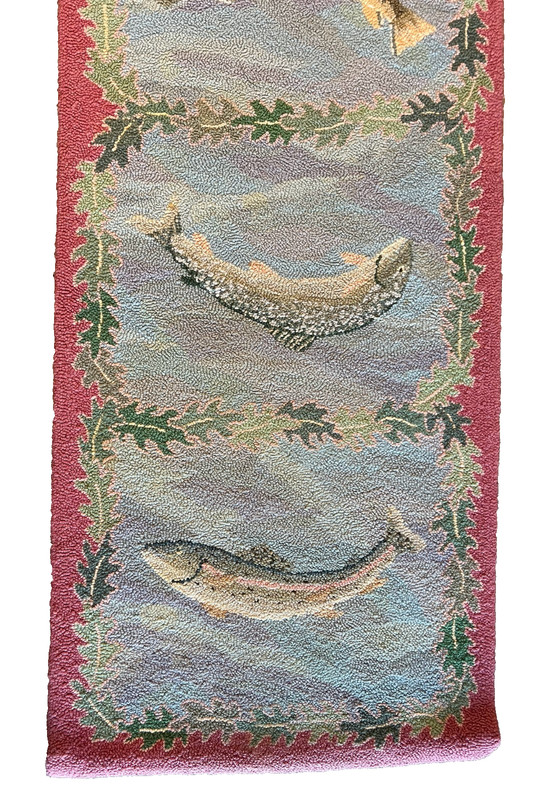 PRICE DROP! Vintage Hand Woven Wool Rug Fishing Motif gallery