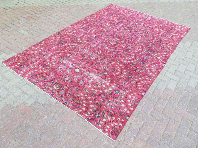 Vintage Turkish Rug, Pink Oushak Rug, Floor Carpet Handmade Wool Rugs 74"X112" gallery