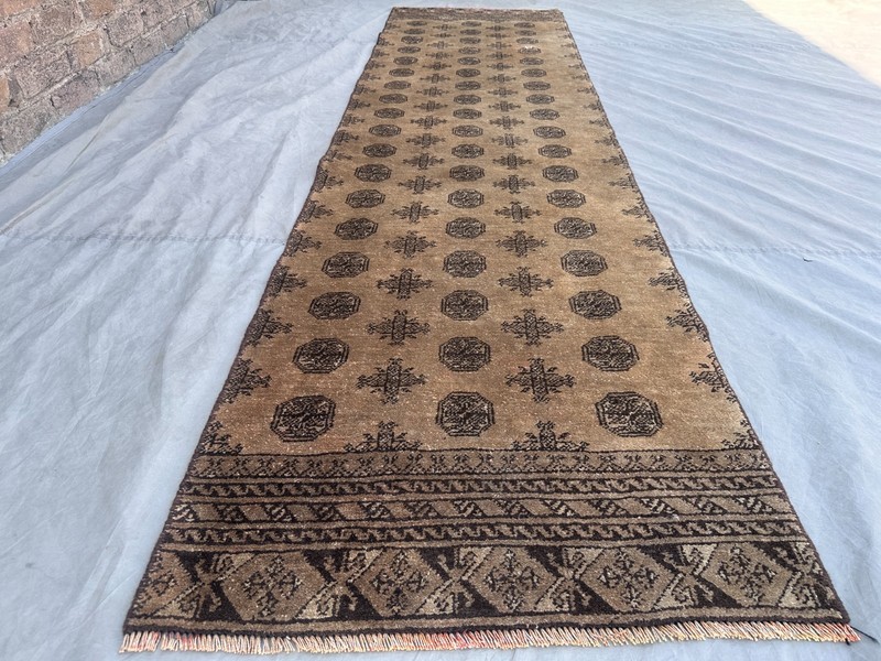 3x9 Vintage Turkmen Bukhara Rare Runner Rug Hand-Knotted Hallway Kitchen Rug gallery