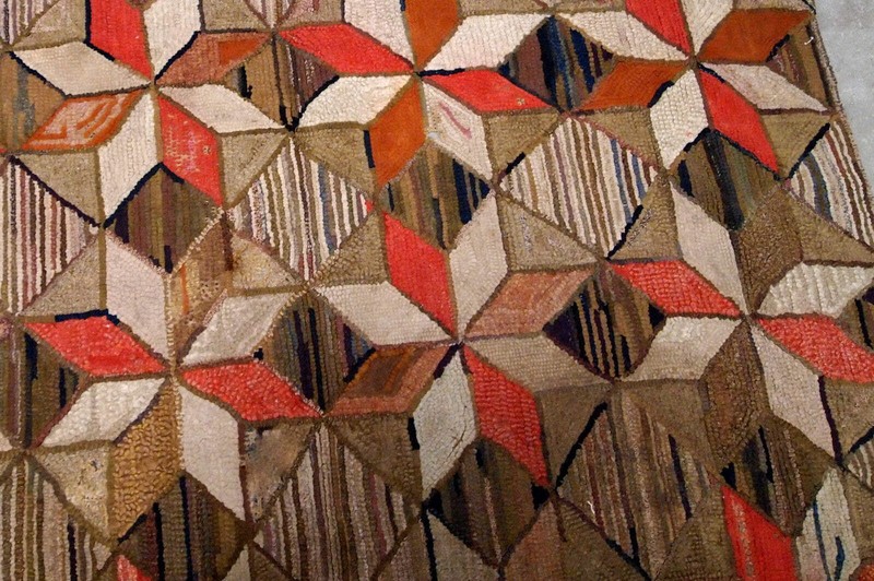 Handmade antique American Hooked geometric rug 4.8' x 7.7' (146cm x 234cm) 1900s gallery