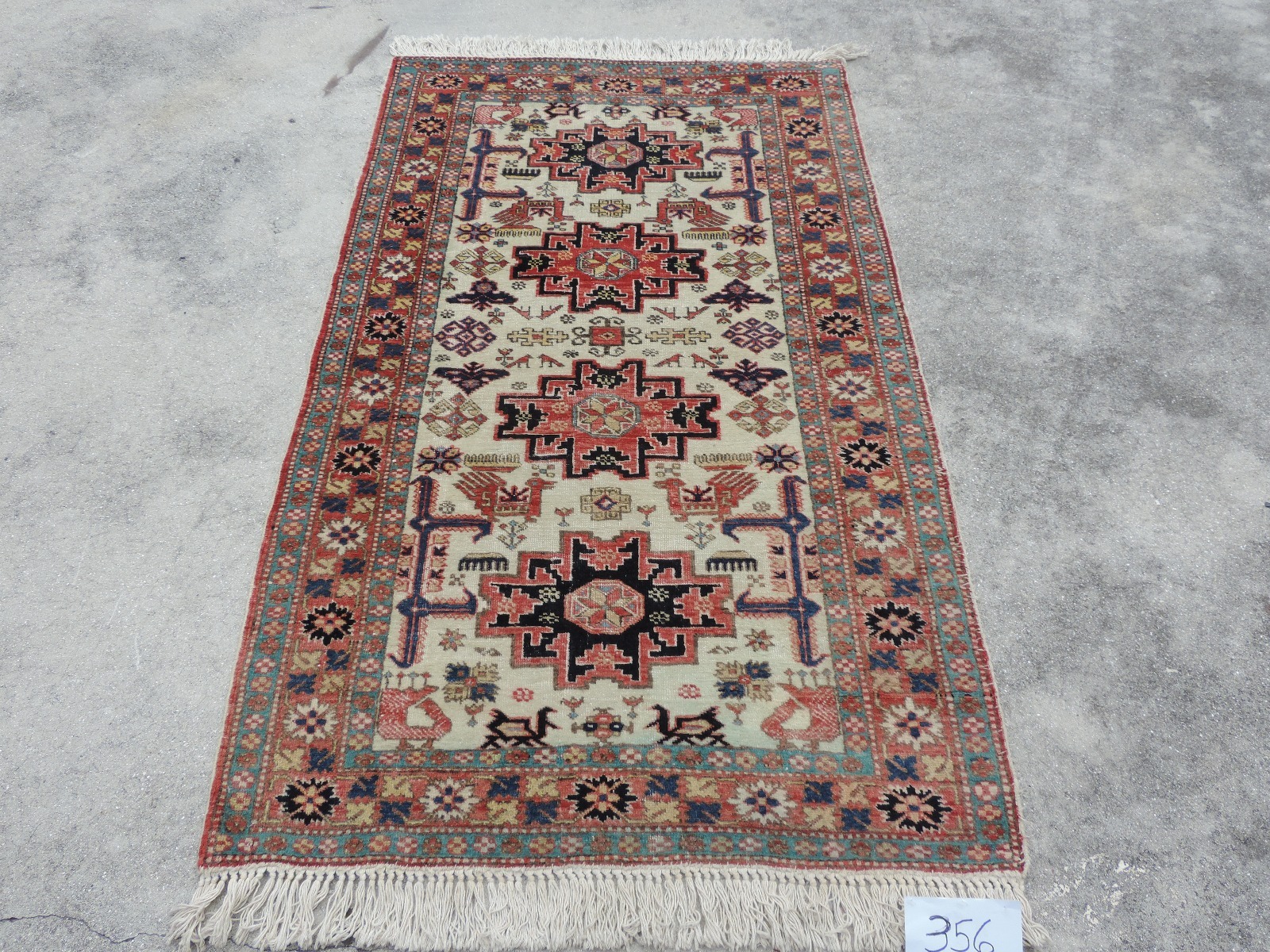 3x6ft. Vintage Caucasian Leski Star Ivory Wool Rug gallery