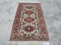 3x6ft. Vintage Caucasian Leski Star Ivory Wool Rug