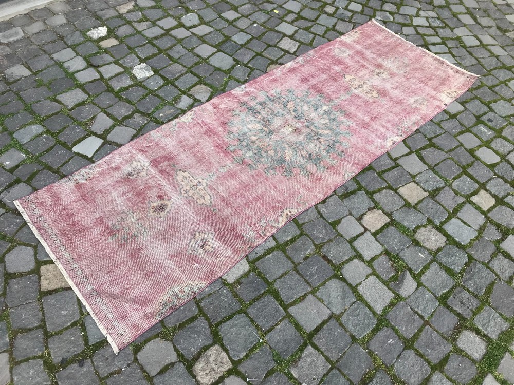 Turkish Vintage Rug Handmade Wool Rug Bohemian Runner Rug 2,4 x 7,1 ft