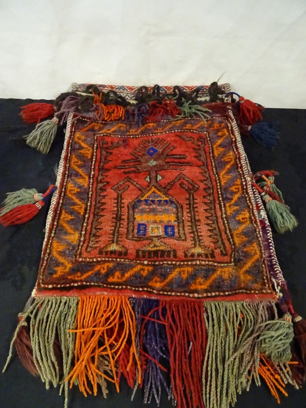 Vintage Hand Knotted Traditional Tribal Afghan Wool Rug Saddle Bags 138''x16'' gallery