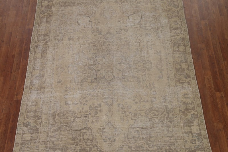 Vintage Medallion Wool Beige Traditional Rug Hand-knotted Living Room Carpet 7x9 gallery