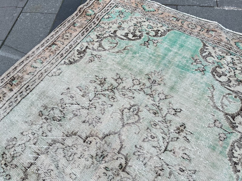 5.4x9.3 ft Vintage Turkish Oushak Rug Mint Green Medallion Hand-Knotted Wool gallery