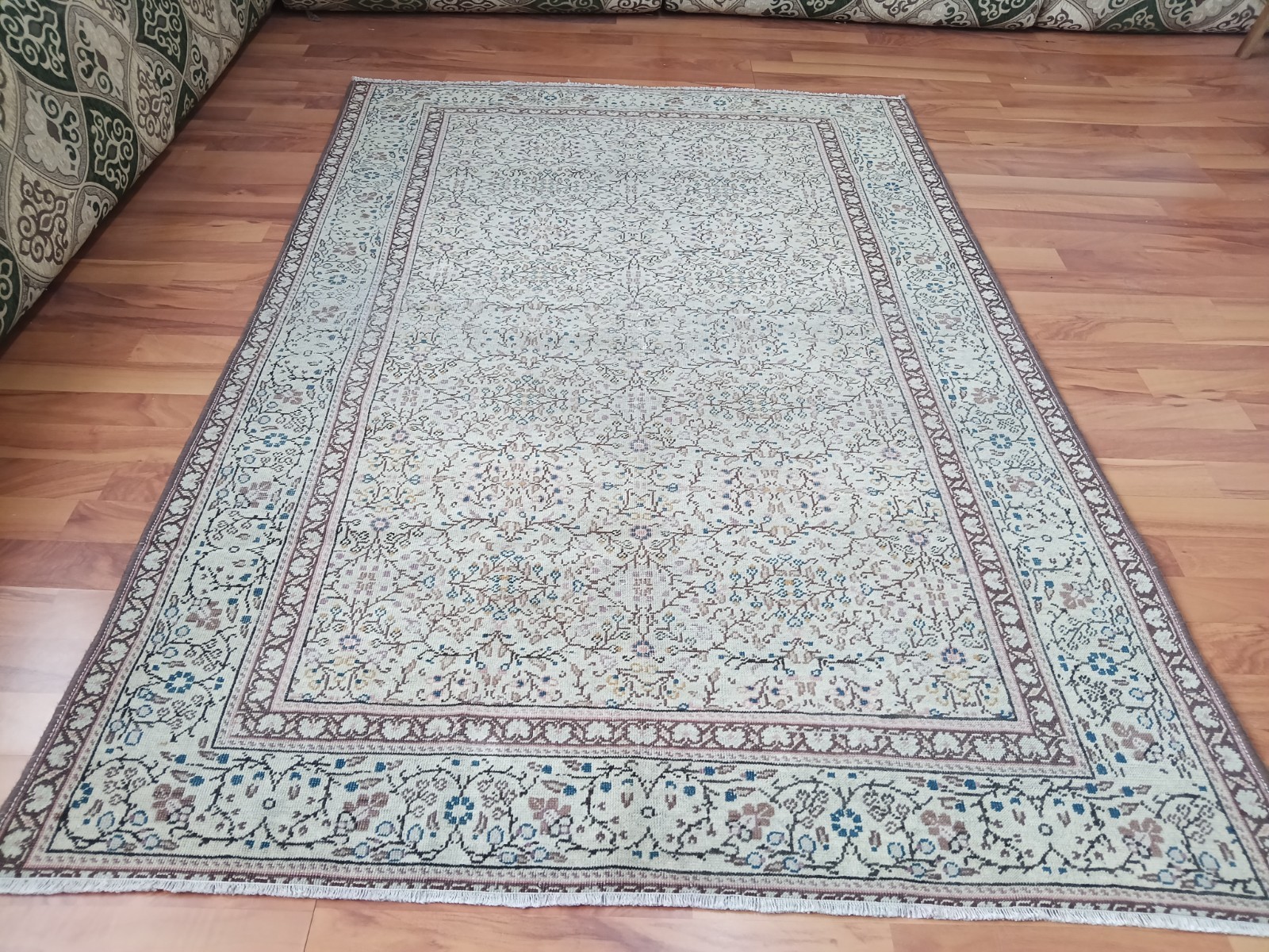 Antique Scatter Flowers Rug, Handmade Slim Beige Rug, Kitchen Decor Rug cx gallery