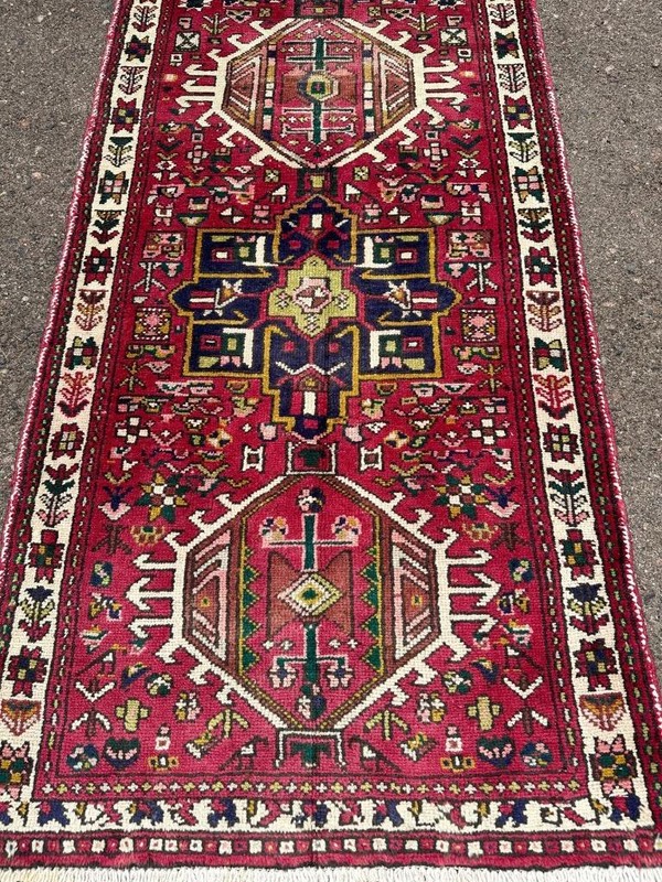 Vintage Caucasian Handmade Wool Runner Oriental Animal Heris Rug 2'9 x 10'2 3x10 gallery