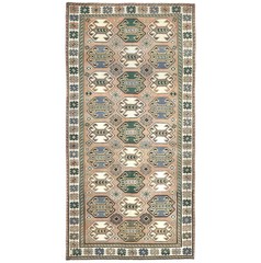 Semi-Antique Distressed Oriental Rug 4’7X9’5 ft Muted Geometric Design Carpet