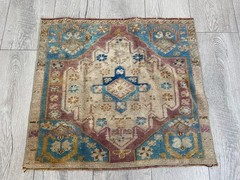 2×2 Square rug, Vintage rug, Turkish mini rug, Small rug, Wool rug, 1.8×2.1 ft
