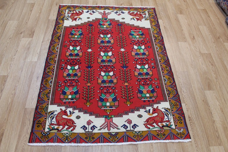 Vintage Oriental Rug Bright Red Tribal Wool Carpet 150 X 110 CM gallery