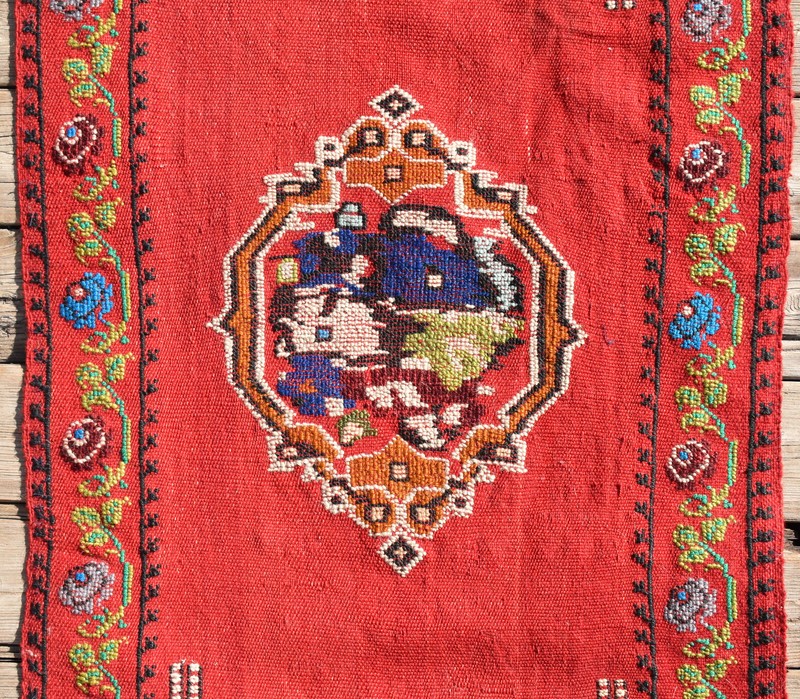 Turkish Kilim 19''x40'' Hand Woven Sivas Red Cicim Chair Small Rug 50x103cm Mat gallery