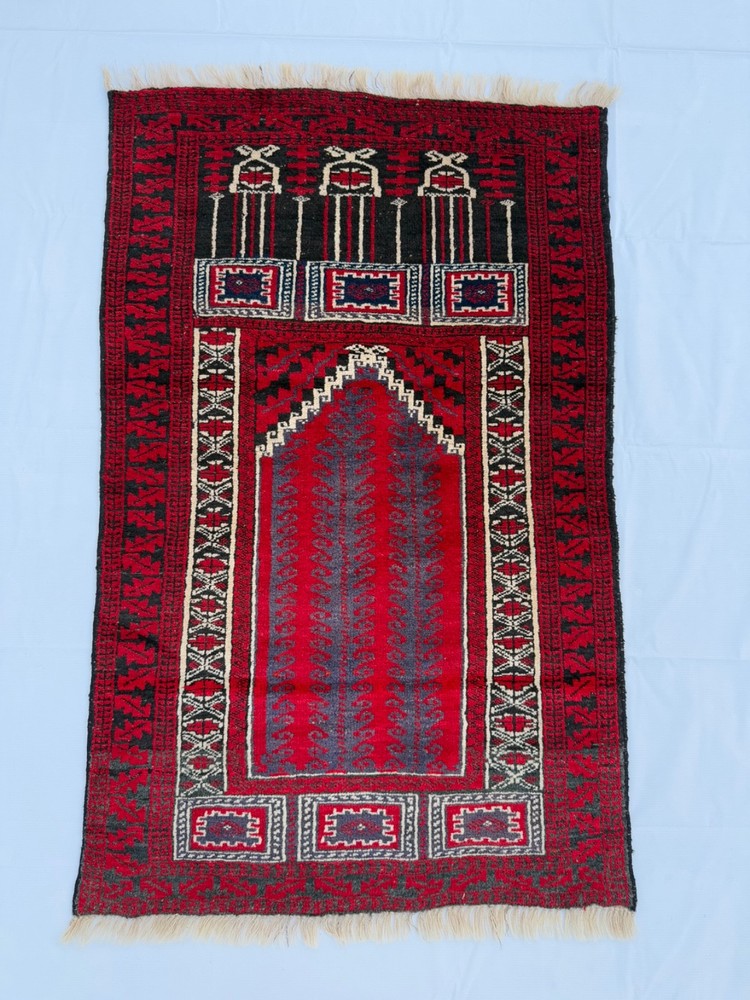 Vintage Hand Knotted Afghan Prayer Wool Rug Wall Hanging 129x80 Cm