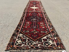 2×9 ANTIQUE HERIZ RUNNER RUG handmade VINTAGE narrow long geometric real 2×10 ft
