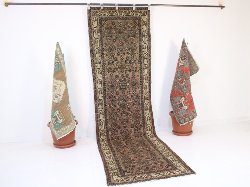 2x10 Red Beige Runner Rug, Handmade Turkish Rug, Vintage Medallion, 2.6x9.7 Ft gallery