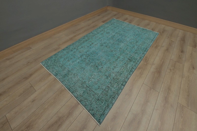 Anatolian Blue Oriental Carpet Traditional Handwoven Ethnic Overdyed Rug 4x8 ft gallery