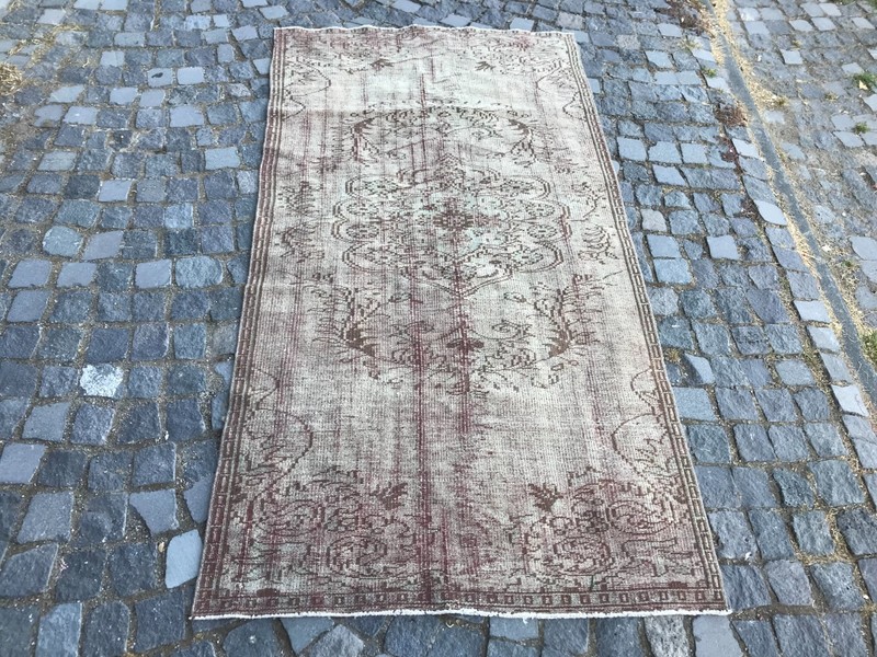 Bohemian Area Rug Handmade Wool Rug Turkish Vintage Traditional Rug 3,9 x 7,5 ft gallery