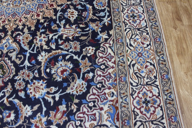 FINE HANDMADE NAIN BLUE RUG WOOL AND SILK WITH SUPERB COLOURS 310 X 200 CM gallery