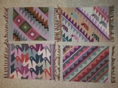 Vintage Zapotec PERU WOOL RUG Sample Hand Loom Woven escher BIRD DUCK Natural x4