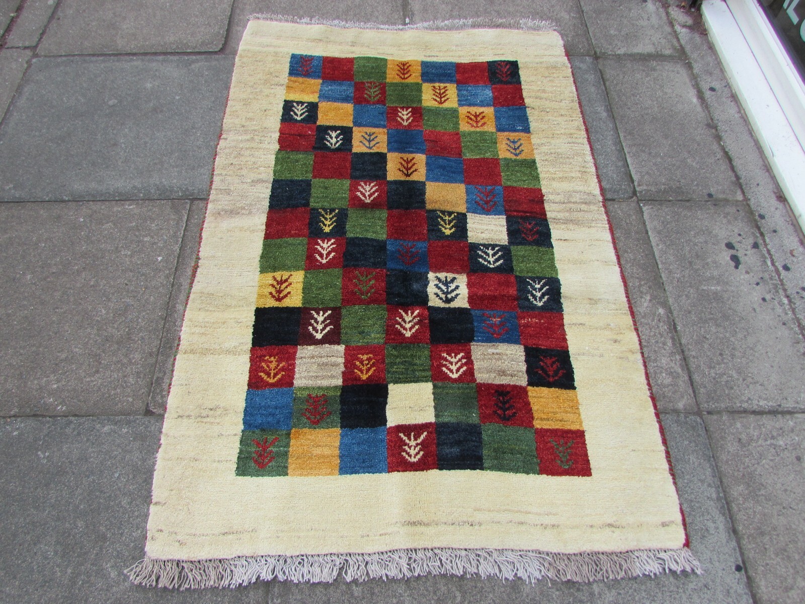 Vintage Traditional Hand Made Oriental Gabbe Wool Cream Red Small Rug 158x106cm gallery