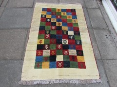 Vintage Traditional Hand Made Oriental Gabbe Wool Cream Red Small Rug 158x106cm