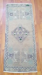 Antique Cappadocia Rug Long Blue Beige Rug Anatolian Free Shipping Rug
