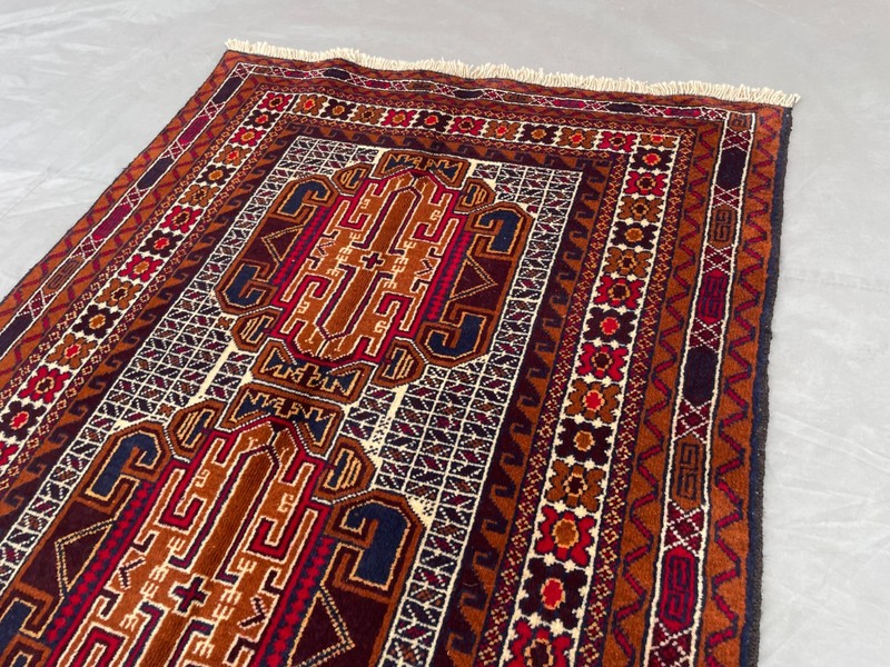 2'8x5'0 ft Vintage Afghan Baluchi Hand Knotted Wool Brown Navy Tribal Runner Rug gallery