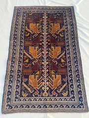 Rare Antique Afghan Baluchi Rug 3’4×5’2 Hand Knotted Wool Bird Tree Tribal Decor
