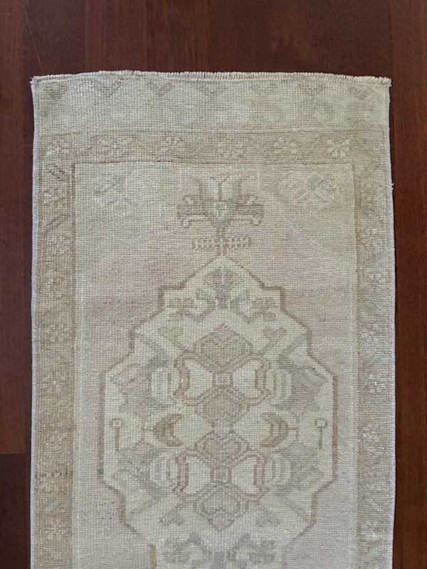 Powder Room Bedside Small Rug 2x3 Vintage Turkish Oushak Ivory Cream Wool Mat gallery