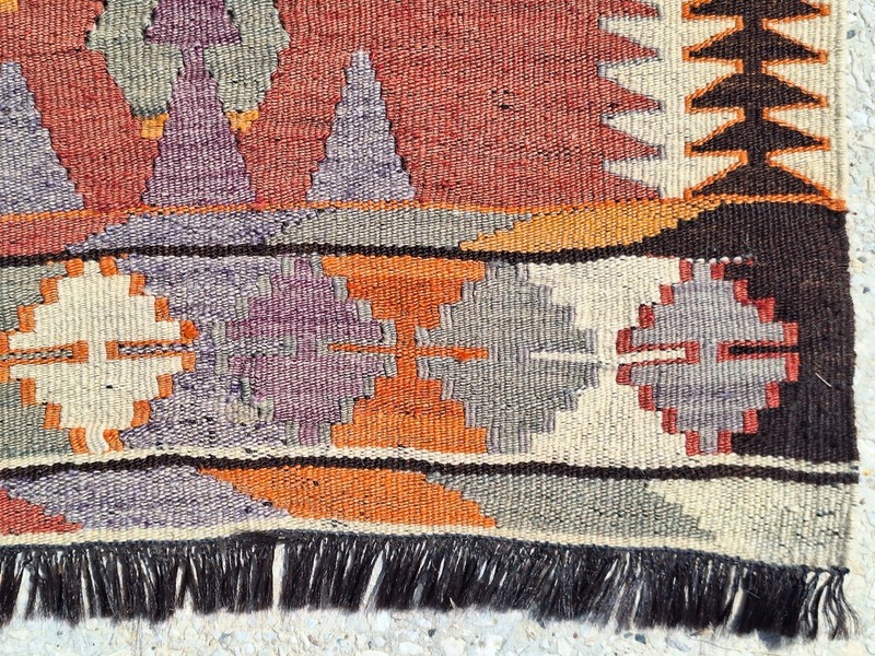 Vintage Turkish Nomad Kilim, Hand Woven Area Or Wall Rug, Fringed By Goat Wool gallery