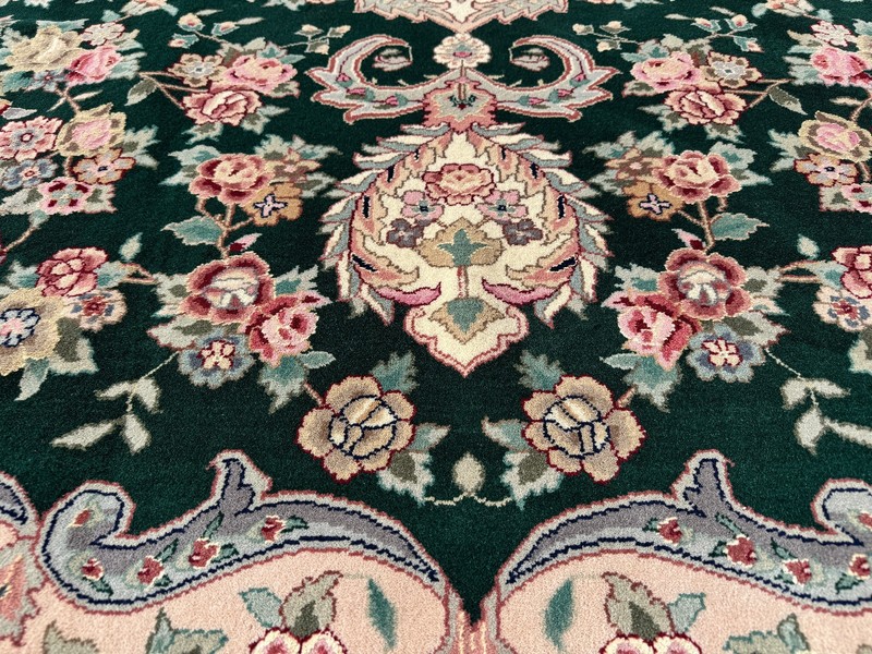 8x10 GREEN CHINESE VINTAGE RUG oriental pink big handmade antique fine wool silk gallery