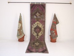 2×10 Ft Vintage Turkish Purple Runner Rug 2’3″ x 9’7″ Handmade Wool Hallway Rug